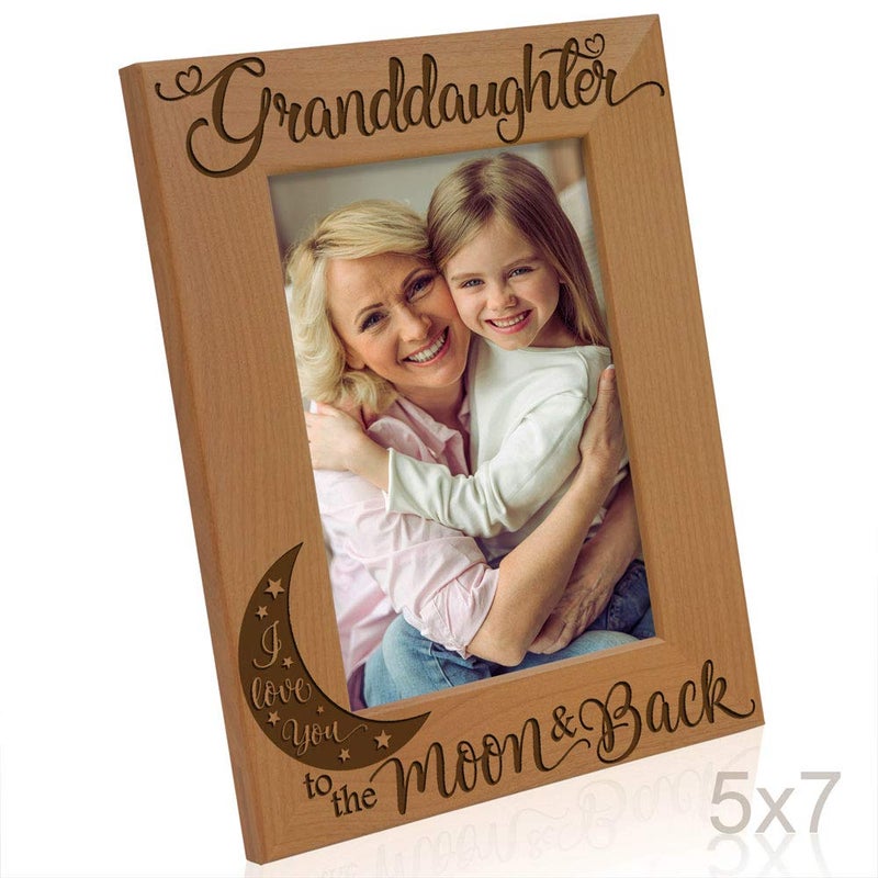 KATE POSH Granddaughter I Love You to The Moon and Back Engraved Wood Picture Frame, Grandma Grandpa Gifts, Christmas, Birthday, Mother's Day, Father's Day (5x7 Vertical) - Image 3